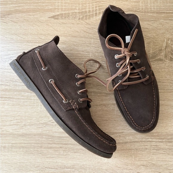 Sperry Topsider Chocolate Brown Soft Suede Boat Shoe Chukka Boots - Picture 1 of 10